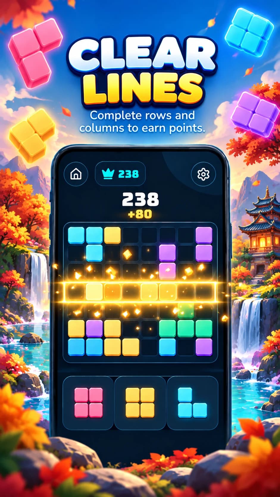 Block Wave block puzzle game line-clearing promotional illustration